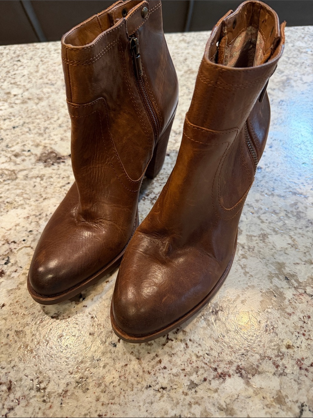 Lucky Brand Eugenia Brown Leather Ankle Booties with Side Zip